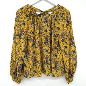 Madewell Karen Walker Top Shirt Size Medium 100% Silk Yellow‎ Floral Blouse